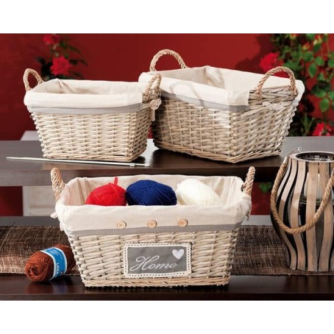 SET 3 CESTI RETTANGOLARI CON TESSUTO